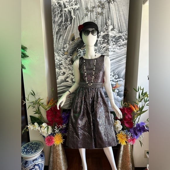 Badgley MISCHKA EMBEDDED SILVER JEWEL MIDI DRESS SIZE 2 - Picture 1 of 6